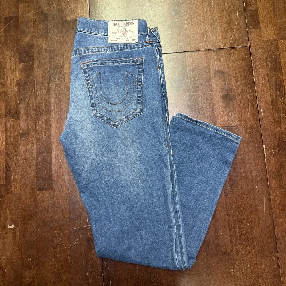 True Religion Geno Relaxed‎ Slim Jeans Mens 33 (fits 35x32) Fade Wash Stretch